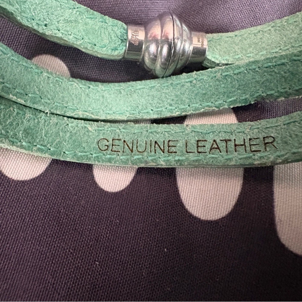 Blue Leather Wrap Bracelet with Rhinestones - Picture 3 of 3